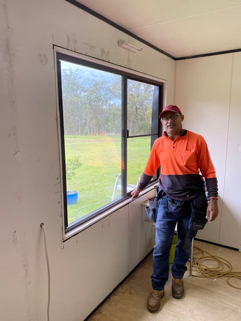 A large sliding window fitted into the same wall during a fit-out
